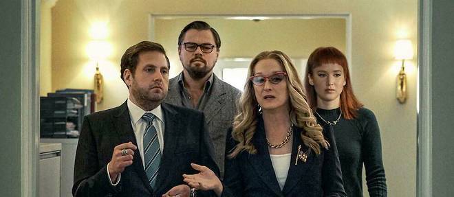 Jonah Hill, Leonardo DiCaprio, Meryl Streep et Jennifer Lawrence dans  Don't Look Up , d'Adam McKay.
