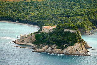 Le fort de Brégançon domine une presqu'île rocheuse de 35 mètres d'altitude située sur la commune de Bormes-les-Mimosas à l'extrémité est de la rade d'Hyères.  
