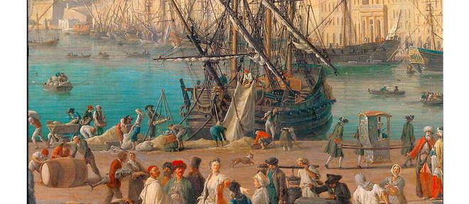 L'importante activite du port de commerce international de Marseille au XVIIIe siecle, peint par Joseph Vernet (1714-1789).
