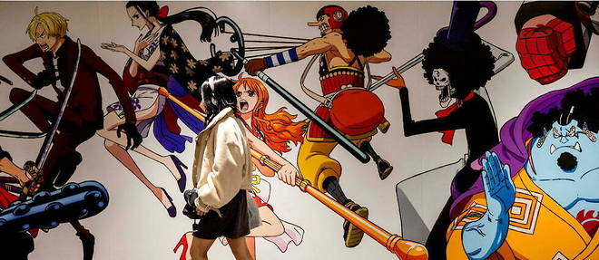 Dans le metro de Tokyo, decore avec les personnages de One Piece, a l'occasion de la sortie d'un episode du manga.  
