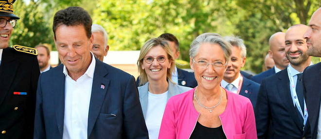 Geoffroy Roux de Bezieux accueille la Premiere ministre, Elisabeth Borne et Agnes Pannier-Runacher a l'hippodrome de Longchamp pour La Rencontre des entrepreneurs de France.  
