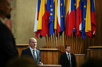 Olaf Scholz durant son discours à l’université Charles de Prague, lundi 29 août.

