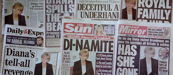 La une des journaux britanniques le 15 novembre 1995 au lendemain de l'interview choc de Diana a la BBC.  
