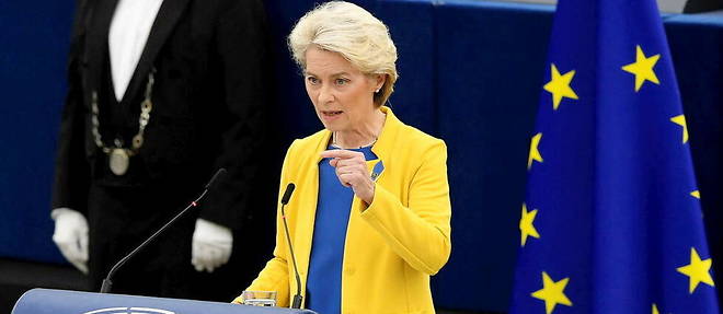 Ursula von der Leyen lors de son discours sur l'Etat de l'Union le 14 septembre au Parlement europeen.
