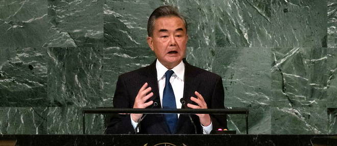 Le ministre chinois des Affaires etrangeres Wang Yi lors de son discours devant l'ONU.
