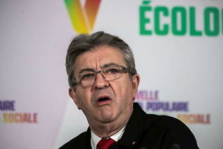 Jean-Luc Mélenchon, sous les couleurs de la Nupes, lors de la campagne des élections législatives le 7 juin 2022.
