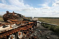 Un tank russe détruit dans la région de Kharkiv le 22 septembre 2022.
