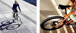  De gauche à droite : se balader – partout ! – en ville sur le vélo urbain Arthur, de Schindelhauer, ou sur le deux-roues E-Urban, de Cyklær. 