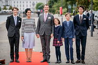 Le prince Joachim, la princesse Marie avec leurs enfants ainsi que les enfants du premier mariage du prince Joachim, le 11 septembre 2022.
