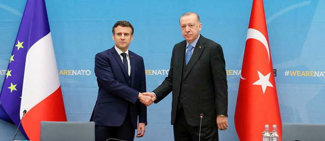 Rencontre entre Emmanuel Macron et le president turc, Recep Tayyip Erdogan, a Bruxelles, le 24 mars 2022.
