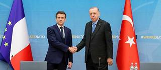 Rencontre entre Emmanuel Macron et le président turc, Recep Tayyip Erdogan, à Bruxelles, le 24 mars 2022.
