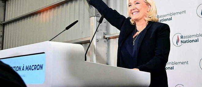 Marine Le Pen, au moment de celebrer le score realise par le Rassemblement national, au soir du second tour des legislatives, le 19 juin 2022.
