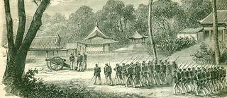 Les militaires français prennent possession de la ville de Kanghwa, gravure d'époque de Henri Zuber.
