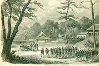 Les militaires français prennent possession de la ville de Kanghwa, gravure d'époque de Henri Zuber.
