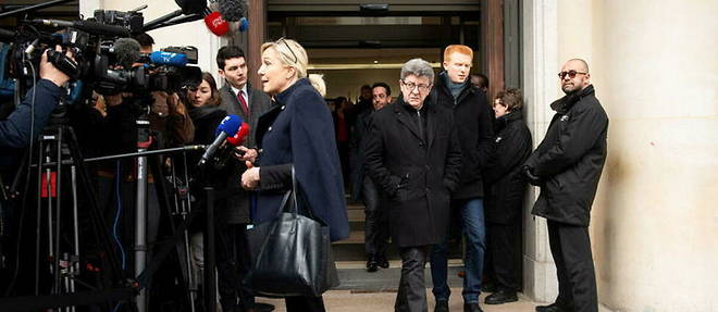 Marine Le Pen, presidente du RN, Rassemblement national, Jean-Luc Melenchon, leader de LFI, La France insoumise et Adrien Quatennens de LFI.
