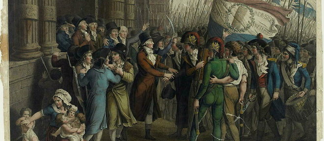 L'Elimination des girondins. La Convention identifiee par la Garde nationale et les sections de Paris le 31 mai 1793, par Jean-Joseph-Francois Tassaert (vers 1800).
