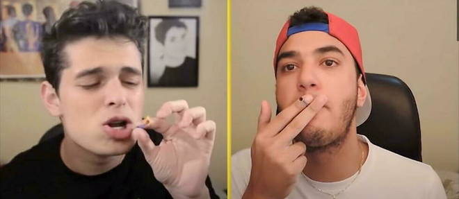 Two Brazilians have fun smoking a cotton swab.
