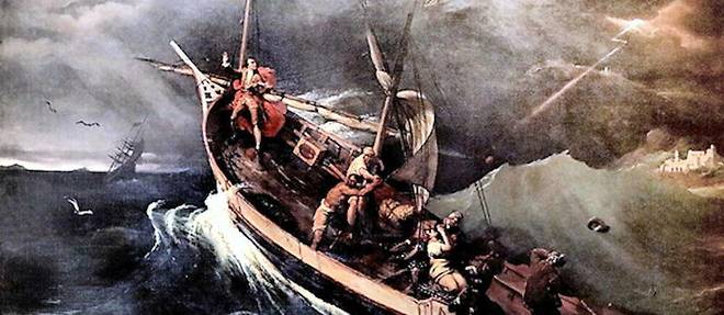   Joseph Vernet, attaché à un mât, étudie les effets de la tempête,  peinture de Horace Vernet (1822).
