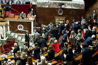 Les députés de la Nupes quittent l'hémicyle de l'Assemblée nationale durant le discours de la Première ministre Élisabeth Borne, le 19 octobre.
