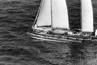 Le bateau « Manureva » d'Alain Colas photographié lors de la Route du rhum, le 9 novembre 1978. 
