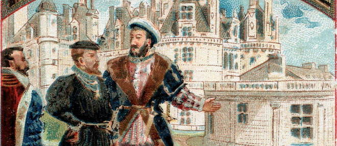Charles Quint recu par Francois Ier au chateau de Chambord.
