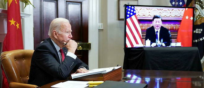 Le president americain Joe Biden lors d'un sommet a distance avec son homologue chinois Xi Jinping, le 15 novembre 2021.
