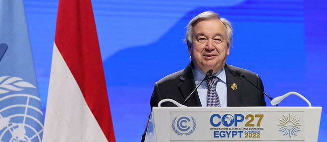 Antonio Guterres a la COP27. Selon le secretaire general de l'ONU, il faut << cooperer ou perir >>.
