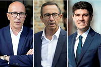 Éric Ciotti, Bruno Retailleau et Aurélien Pradié, les trois candidats à la présidence des Républicains.
