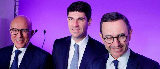 Les trois candidats a la presidence de LR : Eric Ciotti, Aurelien Pradie et Bruno Retailleau.
