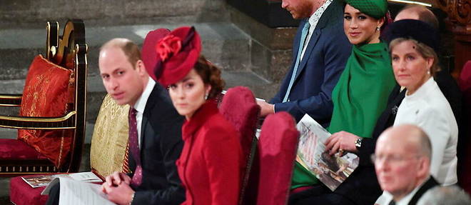 Harry, Meghan, William et Kate le 9 mars 2020, en l'abbaye de Westminster lors de la journee du Commonwealth.
