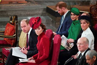 Harry, Meghan, William et Kate le 9 mars 2020, en l'abbaye de Westminster lors de la journée du Commonwealth.
