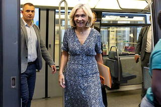 Valérie Pécresse, la présidente de la région Île-de-France, lors de l'inauguration de l'automatisation de la ligne 4 du métro, le 12 septembre 2022. 
