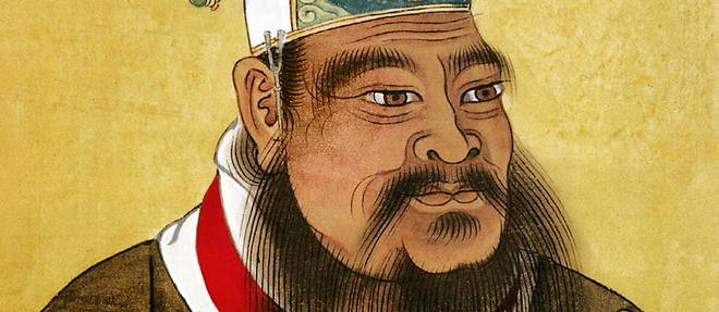 Confucius propose a la societe violente de son epoque un ideal de vie centre sur le sens de l'humain. Encres sur papier, XVIIe siecle.
