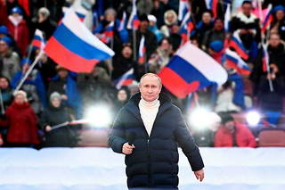 Le président russe Vladimir Poutine lors d'une cérémonie marquant le huitième anniversaire de l'annexion de la Crimée à la fédération de Russie, le 18 mars 2022 à Moscou.
