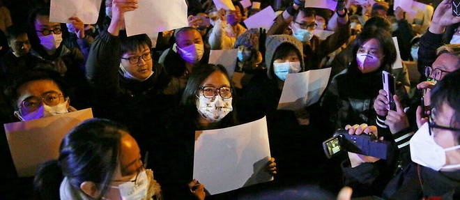 Manifestations contre la strategie zero Covid du regime chinois  a Pekin, le 27 novembre 2022.

