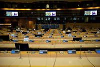 A l'interieur du Parlement europeen, a Bruxelles, le 28 janvier 2021.
