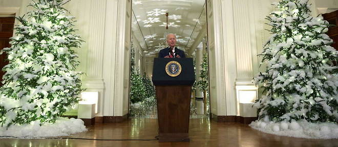 Joe Biden lors des voeux de Noel 2022 a la Maison-Blanche.


