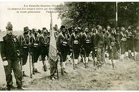 << Le drapeau des troupes noires qui decimerent la garde prussienne >>, carte postale de 1915.
