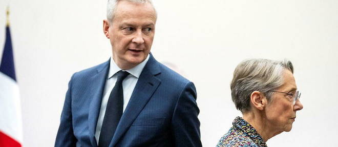Bruno Le Maire and Elisabeth Borne, during the presentation of the pension reform bill, Tuesday January 10, 2023.