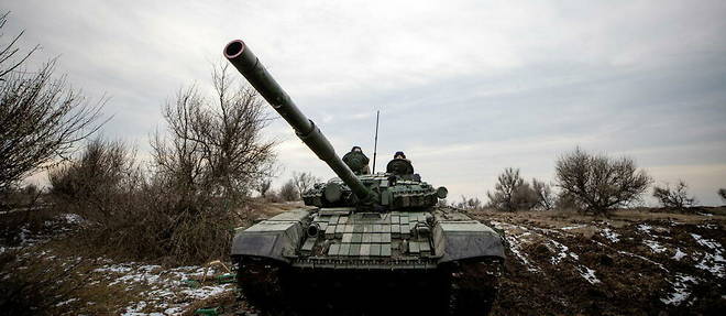 Patrouille de l'armee ukrainienne pres de Bakhmout, le 17 janvier 2023.  
