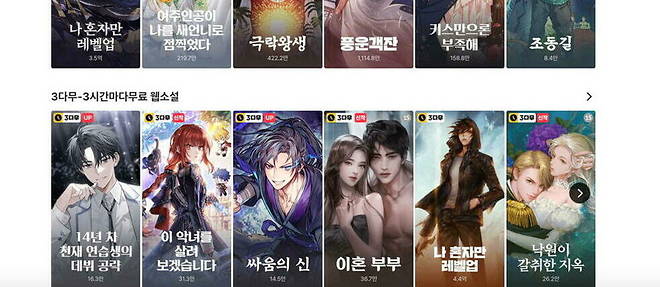 La page de webtoons du sud-coreen Kakao.
