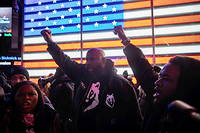 Manifestation a New York le 27 janvier 2023 apres la mort a Memphis de Tyre Nichols, tue par cinq policiers.
