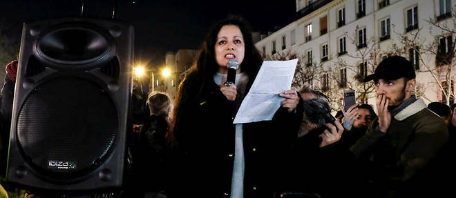 La militante decoloniale Houria Bouteldja, place de Menilmontant, dans le 20e arrondissement de Paris, le 19 fevrier 2019.
