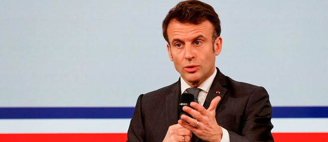 Emmanuel Macron, jeudi 16 fevrier, lors de la reunion a l'Elysee marquant le premier anniversaire du Forum de l'islam de France (Forif). 
