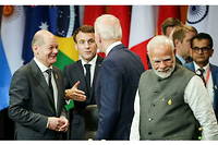 Olaf Scholz, Emmanuel Macron, Joe Biden et Narendra Modi, lors du dernier G20. 
