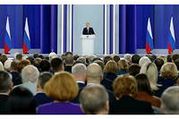 Le président russe, Vladimir Poutine, lors de son discours annuel à la nation, à Moscou le 21 février 2023.
