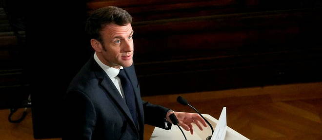 Emmanuel Macron mercredi lors de la ceremonie en hommage a la feministe Gisele Halimi, lors de la Journee internationale des droits des femmes.
