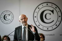 Le président de la Cour des comptes Pierre Moscovici lors d'une conférence de presse à Paris le 16 février 2022. 
