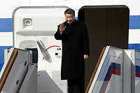 Xi Jinping a son arrivee en Russie, le 20 mars 2023.
