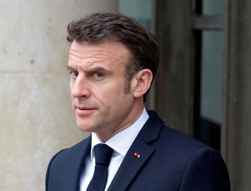 Under pressure.  Emmanuel Macron during the Franco-British summit, at the Elysee, on March 10.  The international stature of the Head of State has been damaged by the pension crisis.